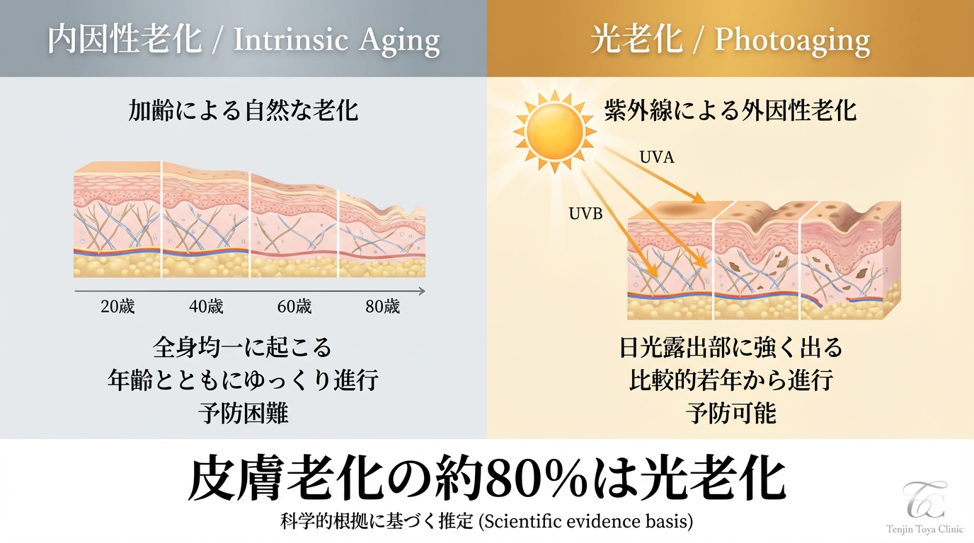 Tenjin Toya CliniC_皮膚科・美容皮膚科_内因性老化vs光老化_比較図