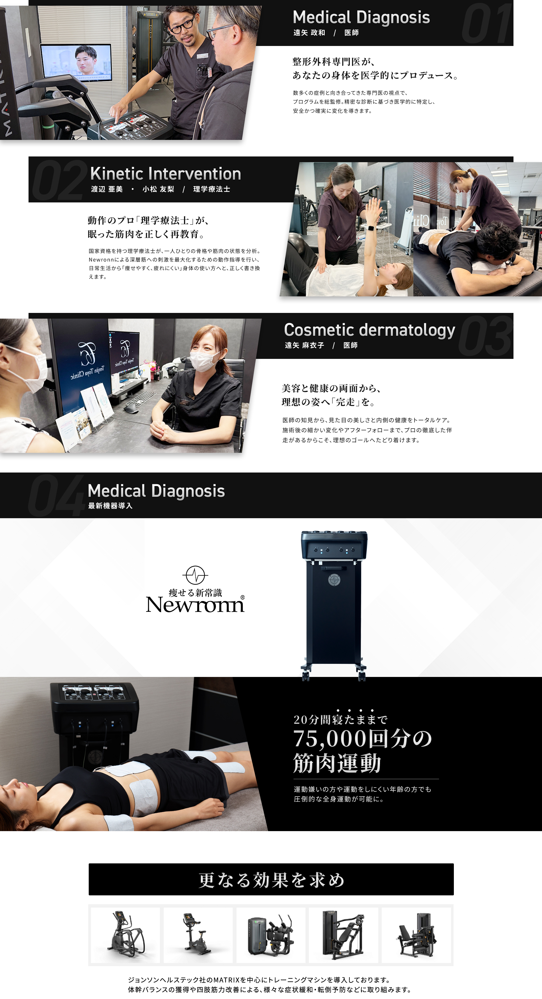 整形外科専門医が、あなたの身体を医学的にプロデュース。動作のプロ「理学療法士」が、眠った筋肉を正しく再教育。美容と健康の両面から、理想の姿へ「完走」を。20分間寝たままで75,000回分の筋肉運動
