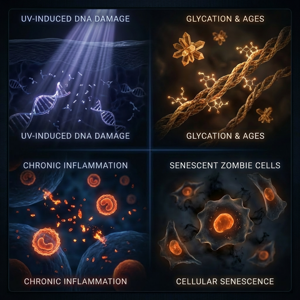 皮膚老化のメカニズム 光老化・糖化・慢性炎症・老化細胞