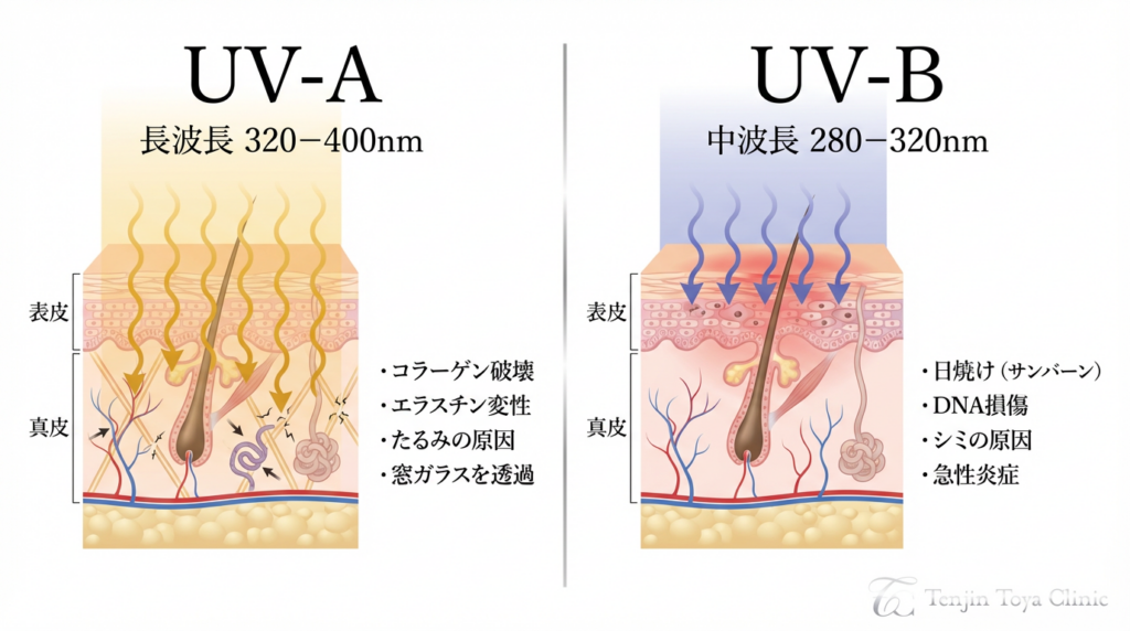 Tenjin Toya CliniC_皮膚科・美容皮膚科_UVA_vs_UVB_比較図